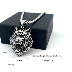 Vintage Punk Wolfskopf-Anhänger aus Edelstahl 304 für Herren&nbsp;HO0962