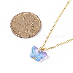 5 pièces 5 colliers pendentif papillon en verre de couleur sertis de chaînes de câble en laiton pour les femmes&nbsp;NJEW-JN04091