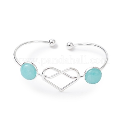 Jonc plat rond gematone naturel mélangé avec coeur ouvert&nbsp;BJEW-JB09339
