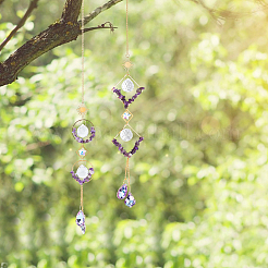 2 Stück 2 Stil Tropfen K9 Glas & natürliche Amethyst Chip Anhänger Dekorationen&nbsp;HJEW-GO0001-04