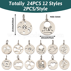 24 pièce 12 styles breloques en acier inoxydable 304&nbsp;STAS-TA0002-31