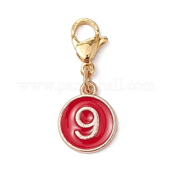 Pendentif rond plat avec décorations en alliage émaillé numéro 0~9&nbsp;HJEW-JM03116