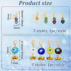 2 ensembles de 2 décorations de pendentif en forme de cœur et de cloche en pierres précieuses naturelles&nbsp;HJEW-FG0001-17