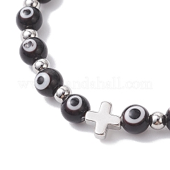 Braccialetti elastici con perline in vetro soffiato a mano contro il malocchio per le donne&nbsp;BJEW-JB12290-02