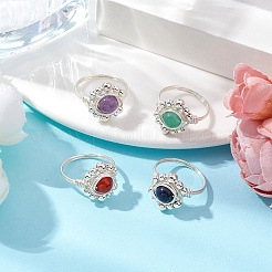 Runder natürlicher Lapislazuli & Amethyst & grüner Aventurin & Karneol Fingerring&nbsp;RJEW-TA00162