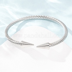 Bracelets joncs ouverts à double cône en acier inoxydable 304 pour femmes&nbsp;SA-CBA2192-03P