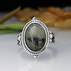Bagues ovales en alliage de zinc et labradorite naturelle&nbsp;WG970F5-01