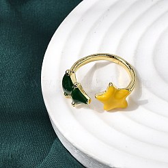 Weihnachts-Manschettenringe aus Messing und Emaille für Damen&nbsp;RJEW-L336-04G-02