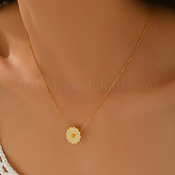 Collares colgantes de acero inoxidable esmaltados con margaritas blancas para primavera y verano para mujer&nbsp;QJ9119-1