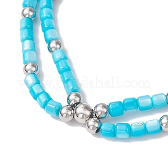 3 Stück 3 Farben natürliche Süßwasser-Muschelperlen doppellagige Stretch-Armbänder für Frauen&nbsp;BJEW-JB12124