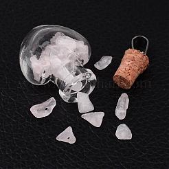 Coeur bouteille en verre avec quartz rose à l'intérieur de pendentifs&nbsp;PALLOY-JF00172-02