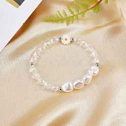 3 pezzo di conchiglia naturale e fiore di perle di plastica e collane di perline di vetro e bracciale elasticizzato&nbsp;SJEW-SW00010-04