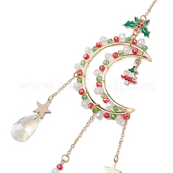 Perline di vetro a tema natalizio e ornamenti pendenti in ottone con luna&nbsp;HJEW-TA00261