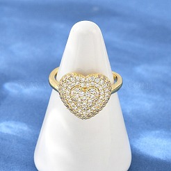 Anelli aperti a bracciale in ottone a forma di cuore con micro pavé di zirconi cubici per donna&nbsp;CU-CBA0A21-01G-02