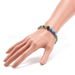 Bracelet extensible en agate craquelée de feu naturelle et pierre de lave&nbsp;BJEW-JB08362-05