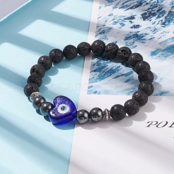 Bracelet extensible en pierre de lave naturelle et hématite synthétique&nbsp;BJEW-JB08323-03