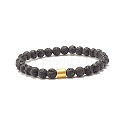 2 pièces 2 styles pierre de lave naturelle (teinte) bracelets extensibles à perles rondes sertis d'hématite synthétique de colonne&nbsp;BJEW-JB07578