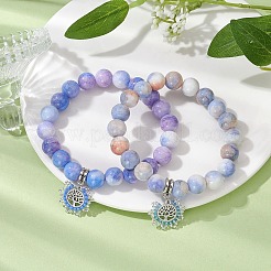 Set di braccialetti elasticizzati con perline di vetro crackle opaco rotondo da 2 pz 2 colori da 10.5 mm&nbsp;BJEW-MZ00081