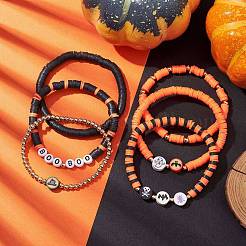 6 Stück 6 Stile Halloween handgemachte Polymer Clay Perlen Stretch Armbänder Sets&nbsp;X1-BJEW-TA00490