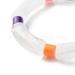 Stämmiges Acryl-Stretch-Armband mit gebogenen Rohren und Säulenperlen für Mädchen und Frauen&nbsp;BJEW-JB06989