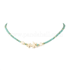 Collane da donna con stelle marine sintetiche tinte di turchese e perle.&nbsp;NJEW-JN06658