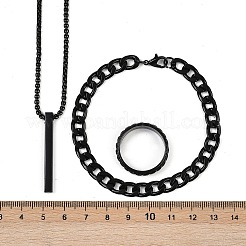 Sets aus Halsketten mit quaderförmigem Anhänger und Panzerkettenarmbändern und Ringen aus Legierung&nbsp;FS-WG20982-01