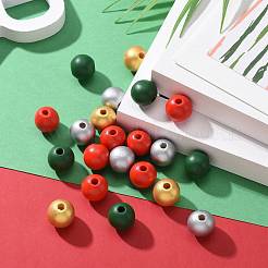 160pcs 4 Farben Weihnachten bemalte Naturholz runde Perlen&nbsp;WOOD-LS0001-01N