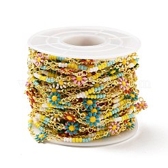 Chaînes à maillons de fleurs en laiton émaillé à la main&nbsp;CHC-D032-07G