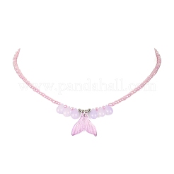 Collana con pendente a coda di balena in vetro con catene di perline&nbsp;NJEW-JN04351