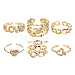 6 Stück 6 Stile Messing Micro Pave klare Zirkonia Manschettenringe&nbsp;RJEW-LS0001-45G