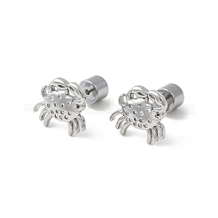 Orecchini a bottone a forma di granchio in ottone micro pavé di zirconi cubici trasparenti&nbsp;EJEW-K319-01P