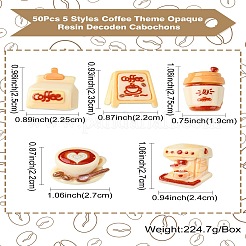 50 Stück 5 Stile Kaffee Thema opake Harz Decoden Cabochons&nbsp;FIND-CJ0011-15