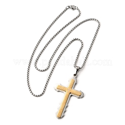 Collares colgantes de acero inoxidable con cruz religiosa 201 para mujer&nbsp;NJEW-M105-03PG