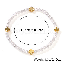 Sommerliche elastische Armbänder aus Messing mit Kreuz und runden Imitationsperlen für Damen&nbsp;NA3901