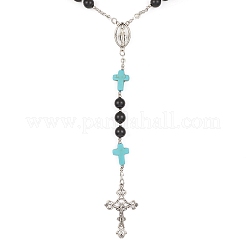 Collier de perles chapelet en turquoise synthétique et bois&nbsp;NJEW-JN04431