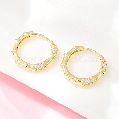 Boucles d'oreilles créoles en laiton et bambou avec micro pavé de zircons cubiques transparents&nbsp;EJEW-D348-03G