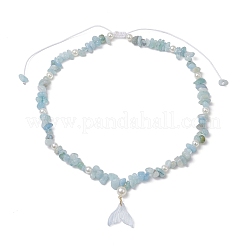 Collane regolabili con perle rotonde finte e chip di acquamarina naturale&nbsp;NJEW-JN05227-05