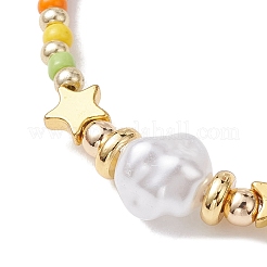 Armband aus Kunstperle aus Kunststoff und 201 Edelstahl mit Sternen und Saatperlen-Perlen&nbsp;BJEW-JB10118-02