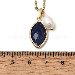 Collier pour femme avec pendentif œil de cheval facetté en pierre naturelle mixte et perle naturelle&nbsp;NJEW-JN06058