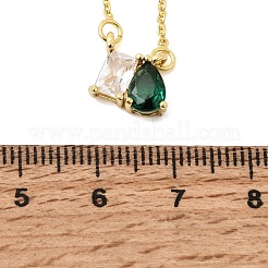 Collares con colgante rectangular y en forma de lágrima de latón con circonitas cúbicas engastadas en cadena de cable&nbsp;KK-CBAB173-05G-08