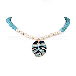 2 collana con perline rotonde in lega di smalto a foglia&nbsp;NJEW-JN05349