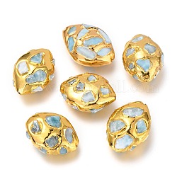 Natürliche Larimar Perlen Perlen, Messingkante vergoldet, Oval, 28.5~32x22~24x12.5~15 mm, Bohrung: 1.2 mm