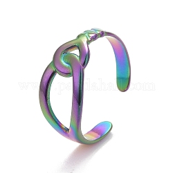 Ionenplattierung (IP) Regenbogenfarbe 304 offener Stulpenring aus Edelstahl in Interlock-Knotenform für Damen, uns Größe 7 3/4 (17.9mm)