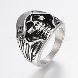 304 палец кольца из нержавеющей стали, с эмалью, череп, античное серебро, 17~22 мм