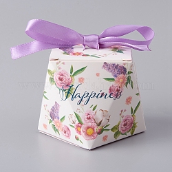 紙ギフトボックス  リボン付き  誕生日結婚式パーティーチョコレートキャンディギフトボックス  花柄  ライラック  5.9x7.85x7.95mm
