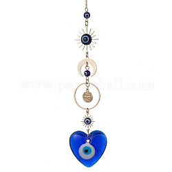 Blaue Bunte Malerei-Anhängerdekorationen mit bösem Blick, mit Stern-/Mondverbindung aus Messing, hängende Ornamente, Herz, 210 mm