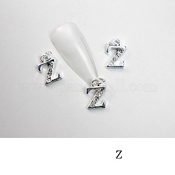 Cabochons en alliage avec strass, accessoires nail art de décoration, avec anneau de jonction, lettre, platine, letter.z, 11~14x5~12mm