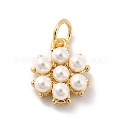 Rack Plating Brass Pendants, with Pearl, Cadmium Free & Lead Free, Flower, Real 18K Gold Plated, 12.5x10.5x4mm, Hole: 3.6mm