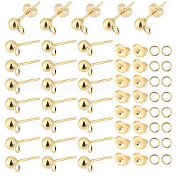 PandaHall 18K Gold Stud Earrings, 100pcs Ball Earring Post with Loop Stainless Steel Earring Components 100Pcs Open Jump Rings 100Pcs Ear Nuts for DIY Crafts Earring Making