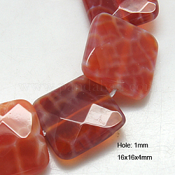 Natural Fire Crackle Agate Beads Strands, Dyed & Heated, Faceted, Square, 16x16x4mm, Hole: 1mm